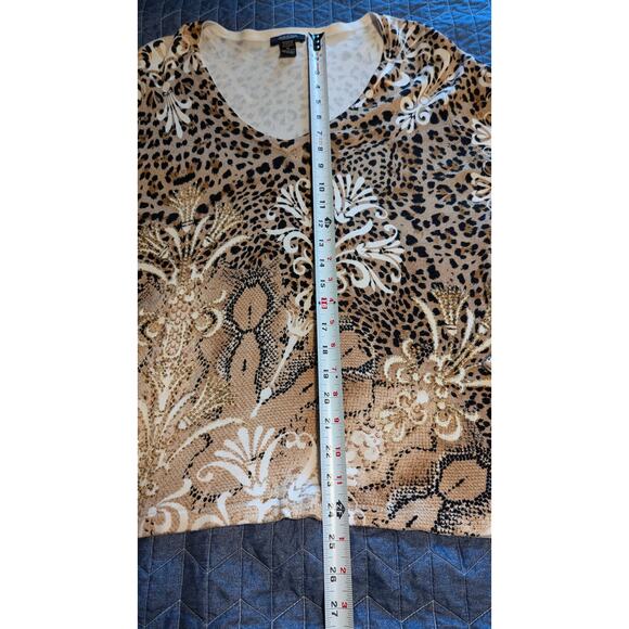 Peck & Peck Size XL (FITTED) Animal Leopard Print V Neck Embellished Sweater - Picture 7 of 8